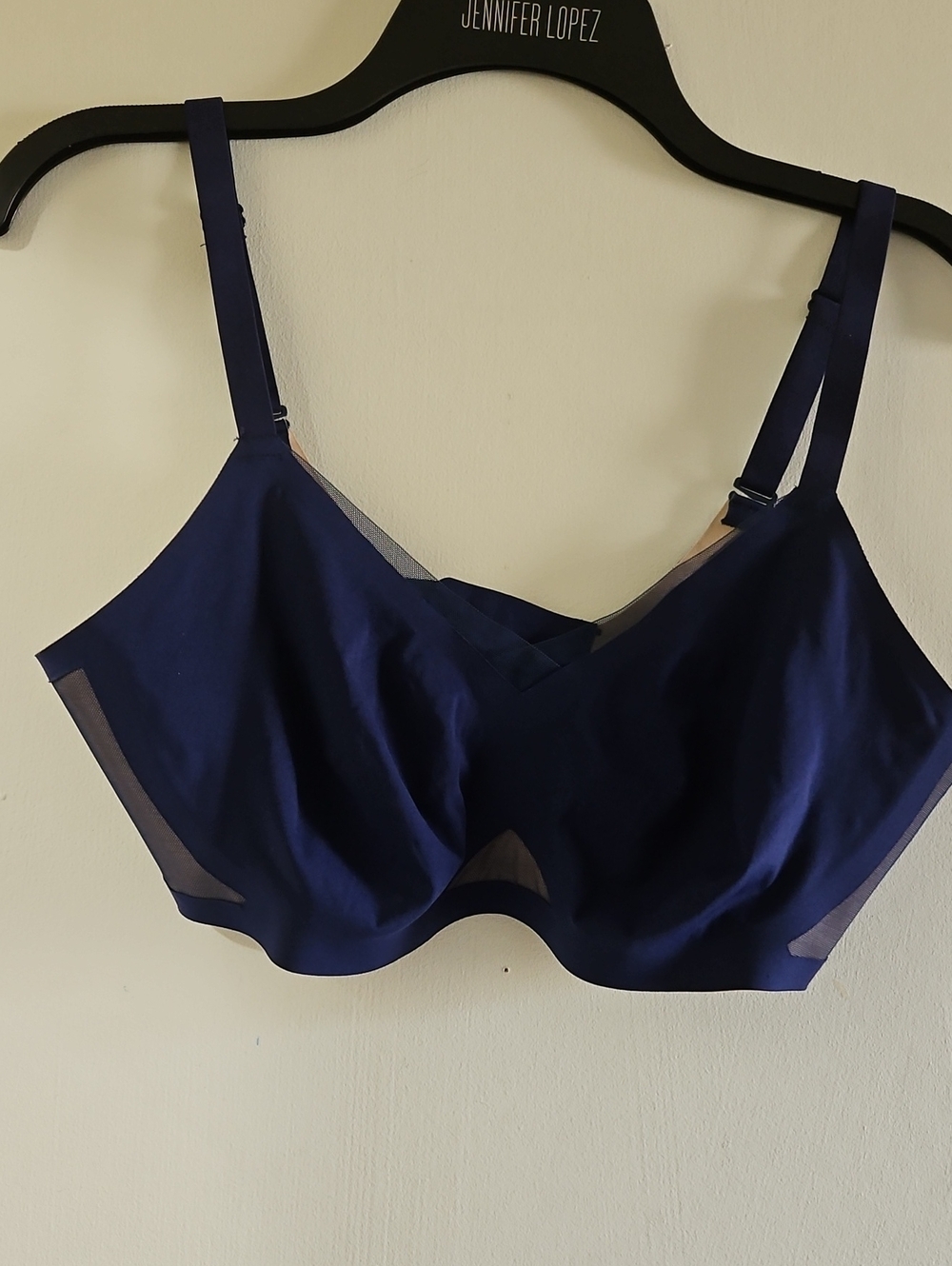 Seamless Navy Underwire Bra with Sheer Insets